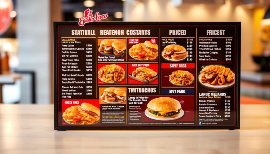 A well-lit, high-resolution image of the El Pollo Loco menu, showcasing the prices of their various deals, limited-time offers, and Loco Rewards specials. The menu should be displayed on a clean, modern background, possibly a light-colored wood or concrete surface, to create a professional and appetizing atmosphere. The focus should be on the menu items and prices, with a soft, subtle blur in the background to draw the viewer's attention to the key details. The overall composition should be balanced and visually appealing, capturing the essence of the "Deals, limited-time offers, and Loco Rewards impact on price" section.